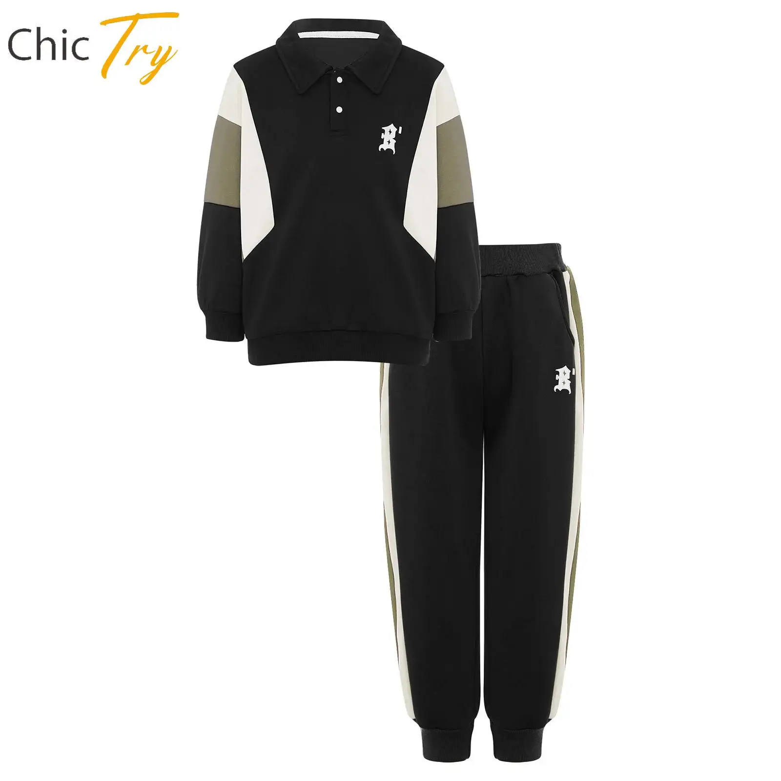 

Children Boys Cotton Sports Suit Sweat Suit Long Sleeve Pullover Sweatshirt+Sweatpants 2-piece Set for School Workout Daily Wear