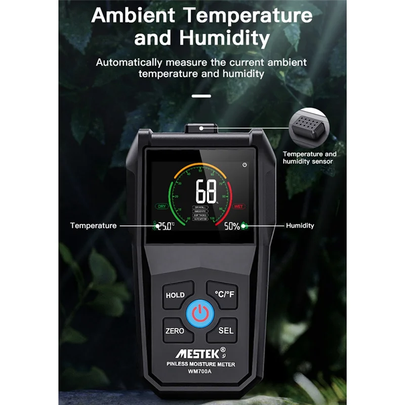 

L72A-MESTEK Wood Moisture Meter Temperature Humidity Detection Home Moisture Detector