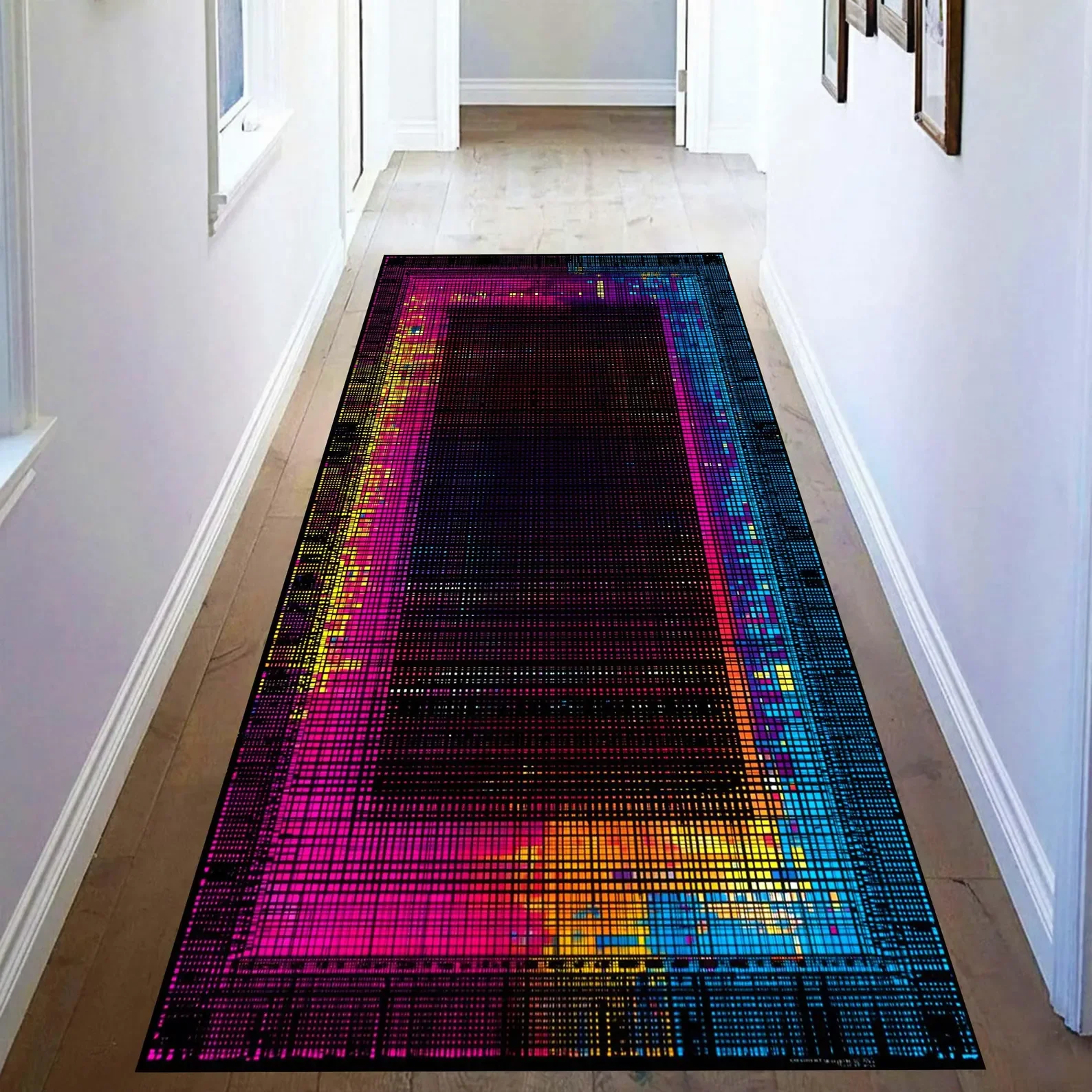 Neon-Gitter-Optische-Illusion-Küchenläufer-Teppich, rutschfester, waschbarer Flurteppich, bunter Vortex-Langflor-Teppich für das Wohnzimmer