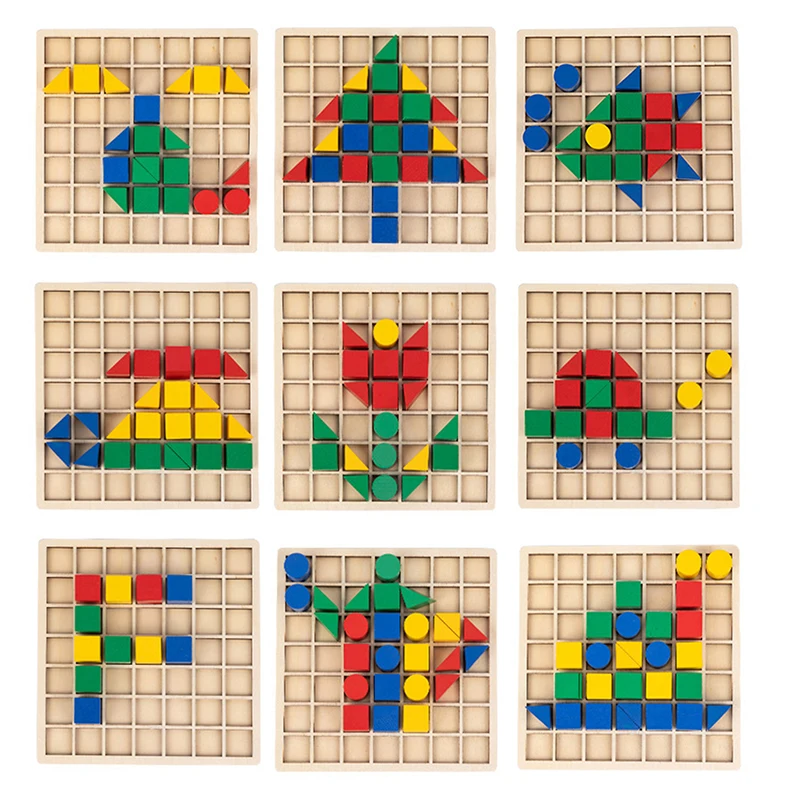 Wooden Creative Blocks Puzzle Children Montessori Color Shape Matching Early Education Educational Toys Kids Intelligence Game