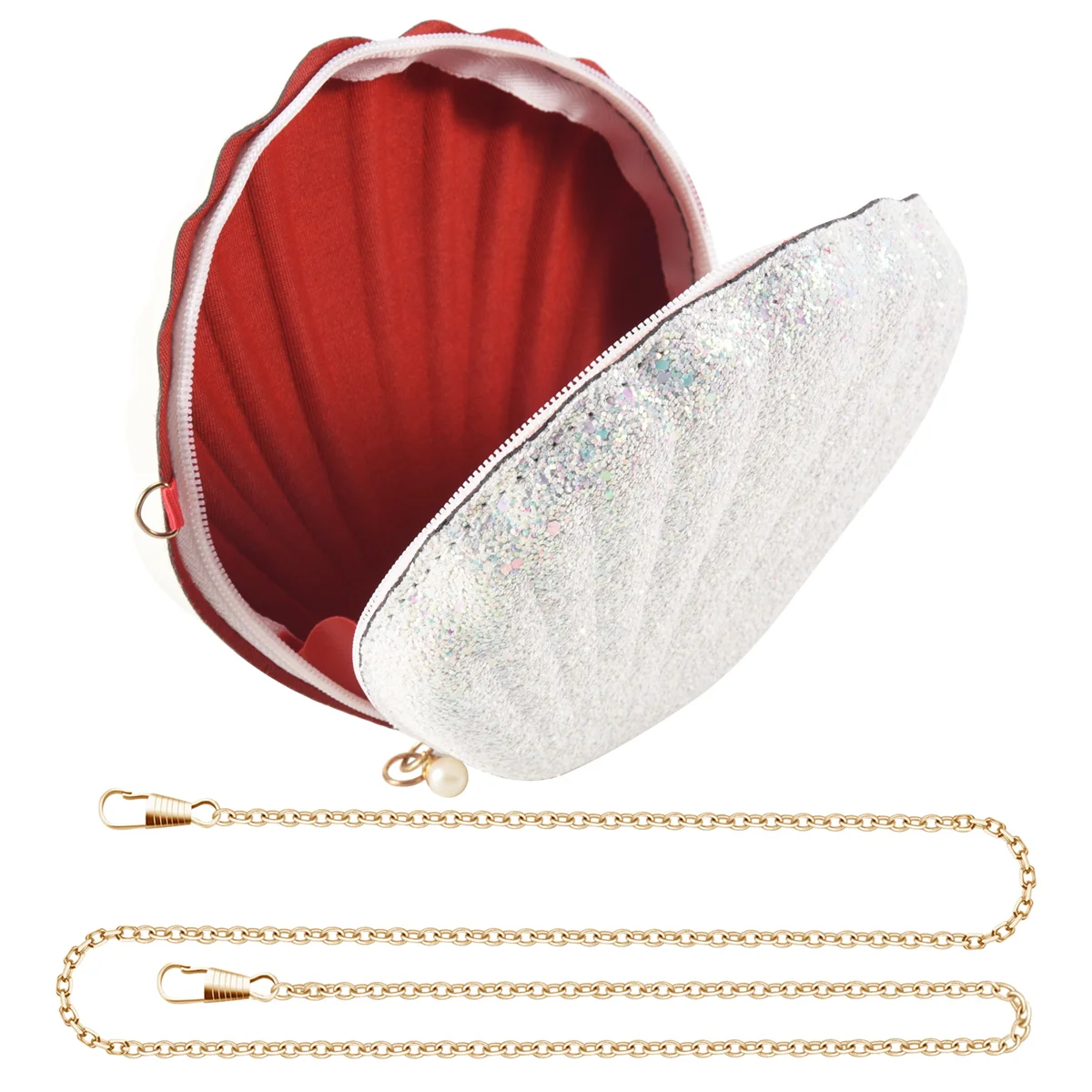 ABQR femmes filles petite sirène coquillage sac à main-sacs à bandoulière paillettes paillettes chaîne sac à main de soirée, blanc