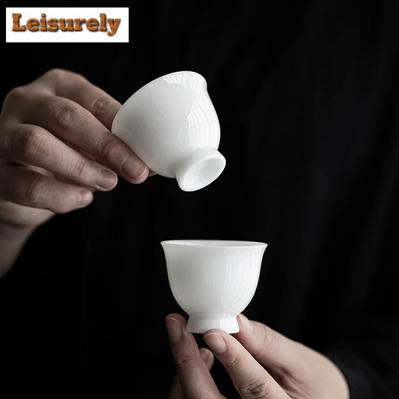 115ml Handamde Iced Jade White Porcelain Teacup High Foot Cup Smelling Fragrance Cup Personal Household Kung Fu Teaset Gift Box