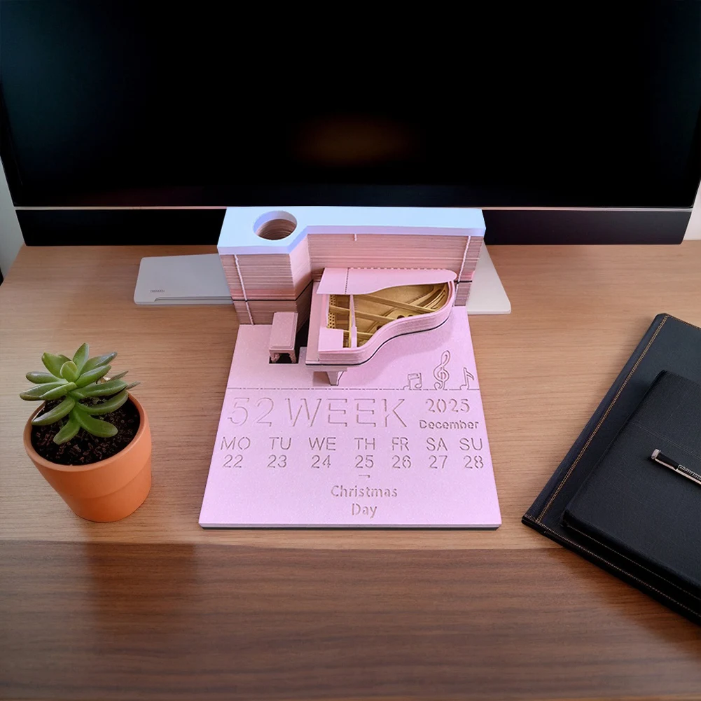 Calendário de mesa de piano 2025 calendário de mesa criativo escultura em papel arte bloco de notas bloco de notas 3d arte calendário escultura em papel presente