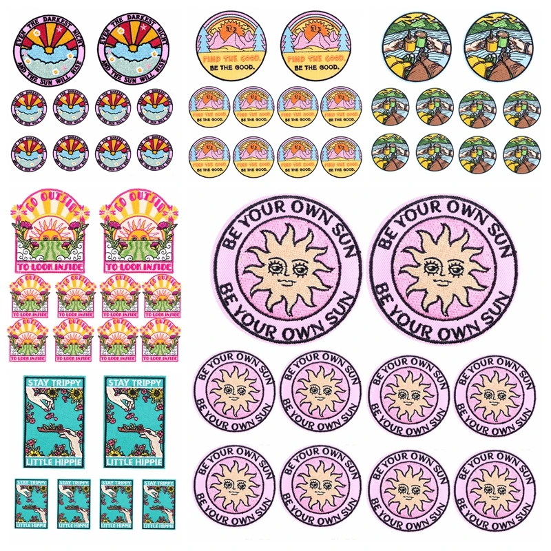 10PCS Mountain Adventure Enbroidey Patch Cartoon/Sun Iron On Patches For Clothing Thermoadhesive Patches Sew Jackets Sticker