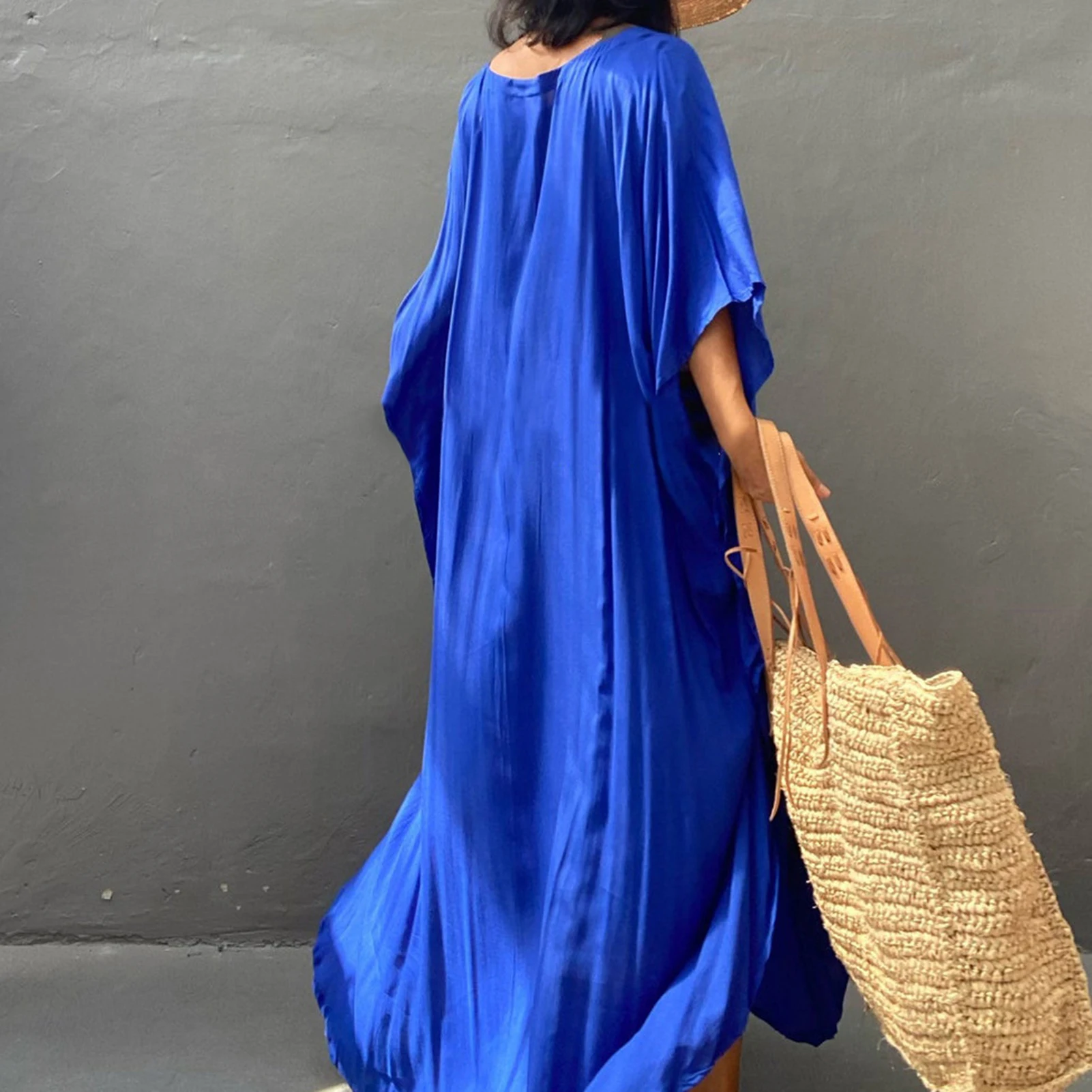 Beach Cover Up Kimono Women Summer 2023 New Pareo Swimsuit Cape Solid Bohemian Tunic Dresses Bathing Suits Dropshipping