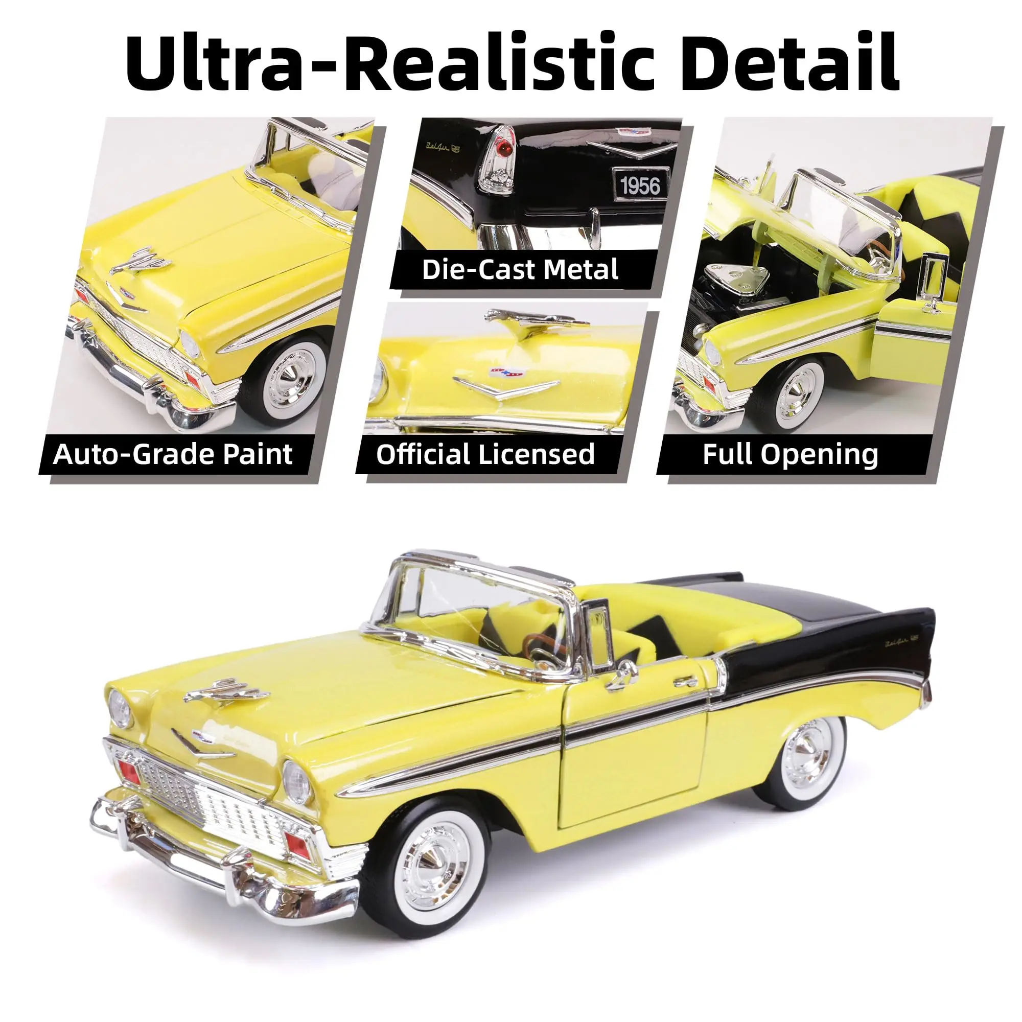 1956 شيفروليه بيل إير بمقياس 1/18 نموذج معدني مصبوب كلاسيكي عتيق سيارات مصنوعة من خليط معدني مع علبة عرض، مع أبواب مفتوحة #5
