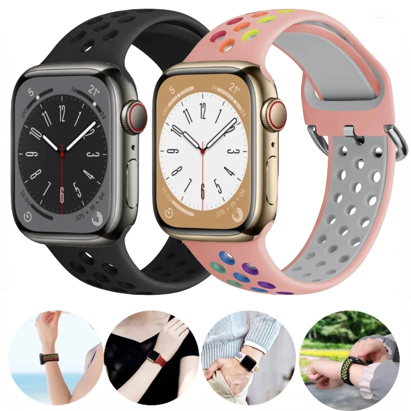 

Silicone Strap for Apple Watch Band Ultra2 9 8 7 49mm 45mm 41mm Sports Wristband IWatch Series 6 5 4 SE 44mm 40mm 42mm Bracelet