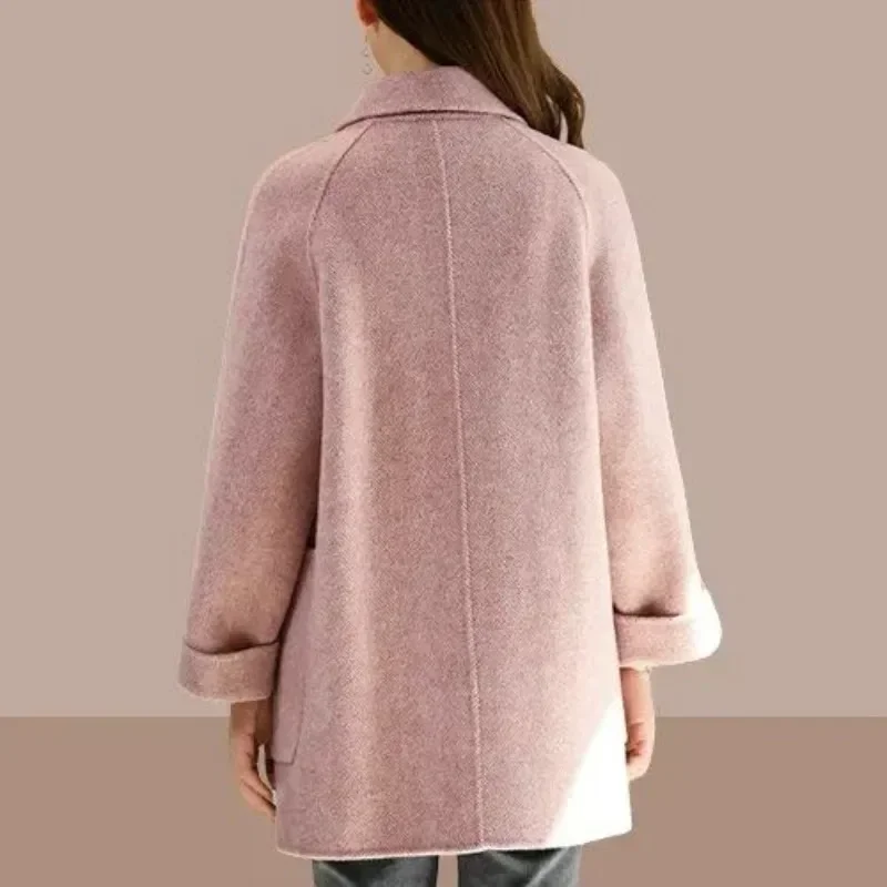 Double Breasted Mixtures Jacket Woman Plain Medium Single Hot on Sale Trench Wool Blend Coat for Women Cheap Elegant Autumn