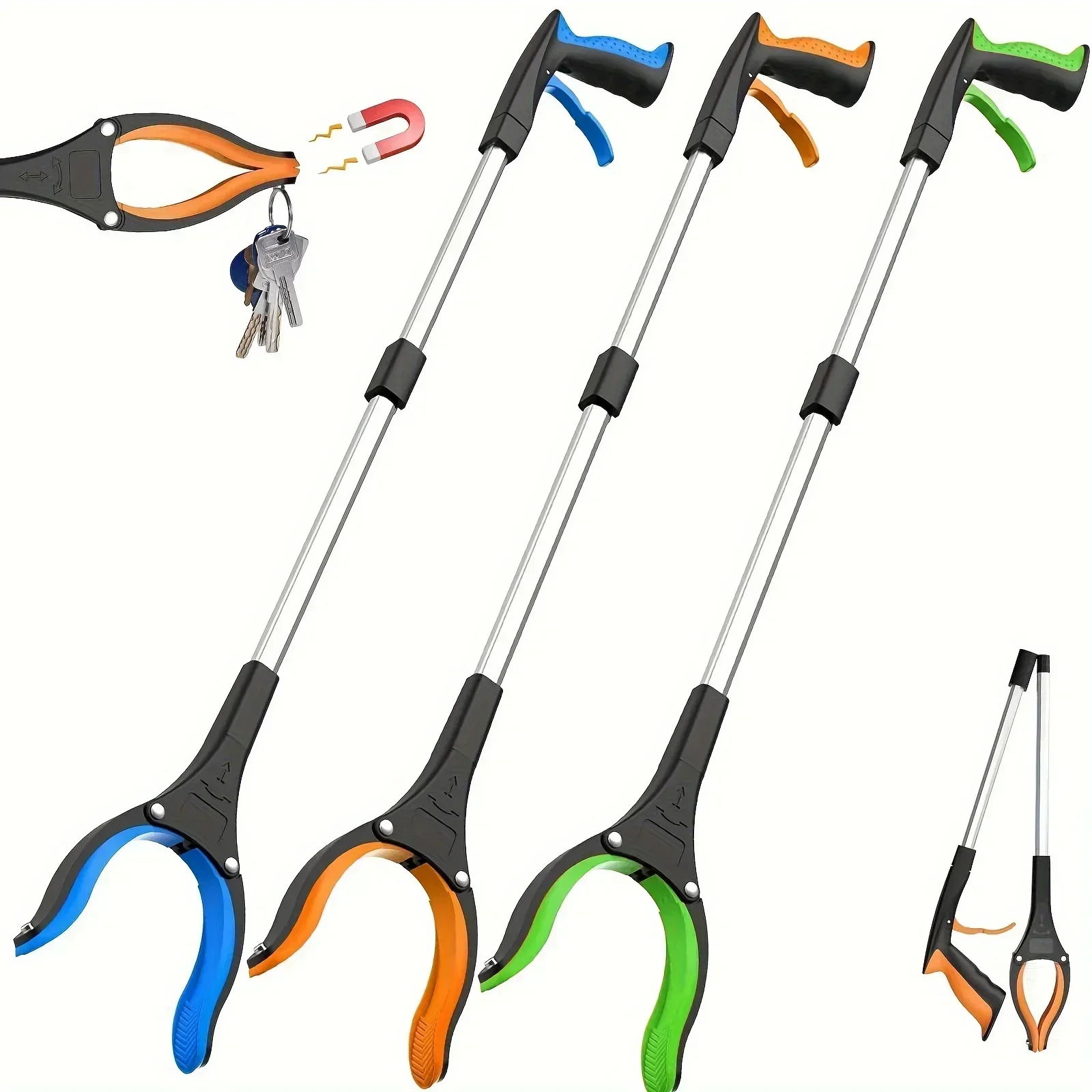 Aluminum Pliers Sanitation Garbage Picking Long Clip Folding Pliers For Picking Up Objects Elderly Lightweight Gripper JJ2601