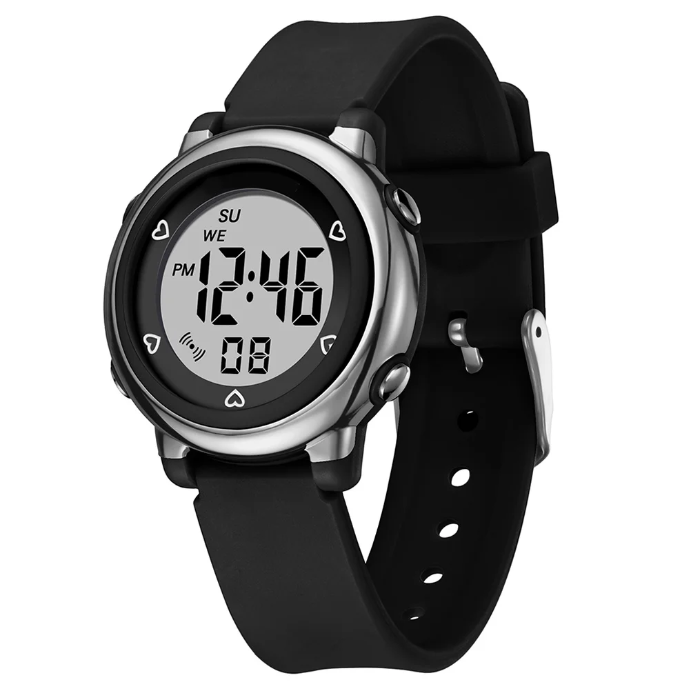 1Pcs Waterproof Electronic Watch Black Student LED Luminous Multi-Function Alarm Chronograph Glow in The Dark for Women