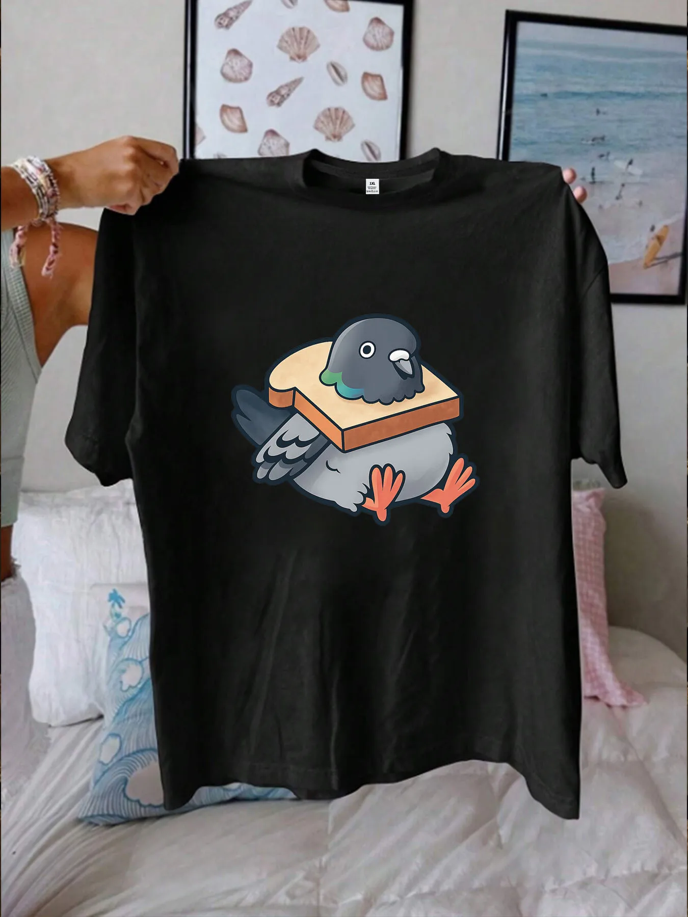 

【10110173】Женская футболка больших размеров с круглым вырезом и короткими рукавами, эластичными полурукавами и модными принтами