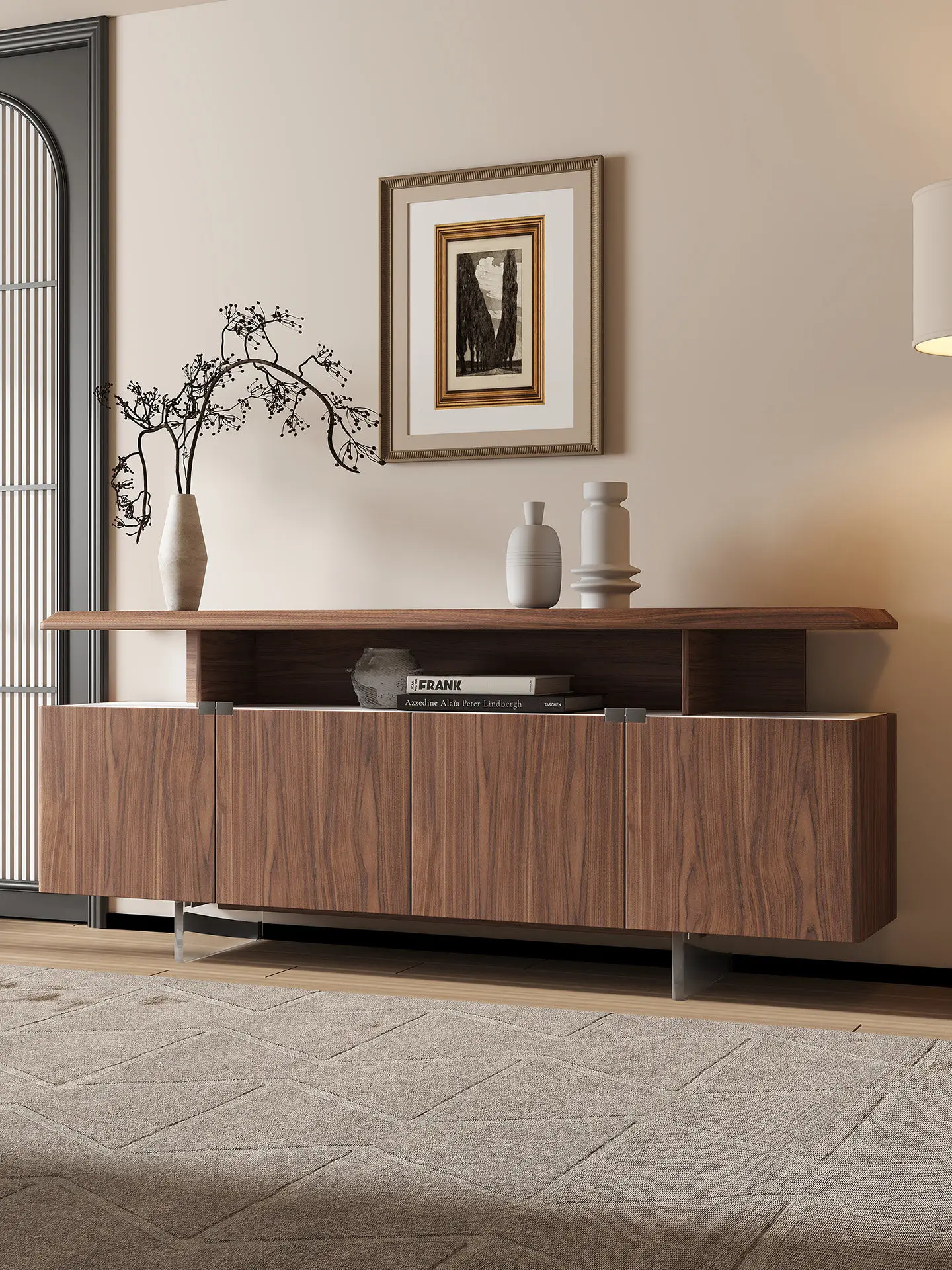 

Современный минималистичный шкаф для хранения в гостиной, цвета орех, для дома, ресторана, прихожей, в стиле лёгкой роскоши.