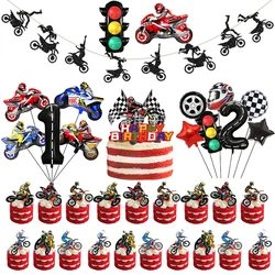 Globos de látex para fiesta de carreras, pancarta de feliz cumpleaños, decoración temática de Motocross para hombre y niño