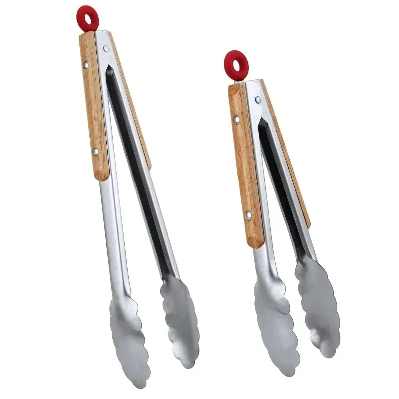 Stainless Steel 9 and 12 Inch Kitchen Tongs Ideal for Outdoor Barbecue Field Camping and Home Potluck