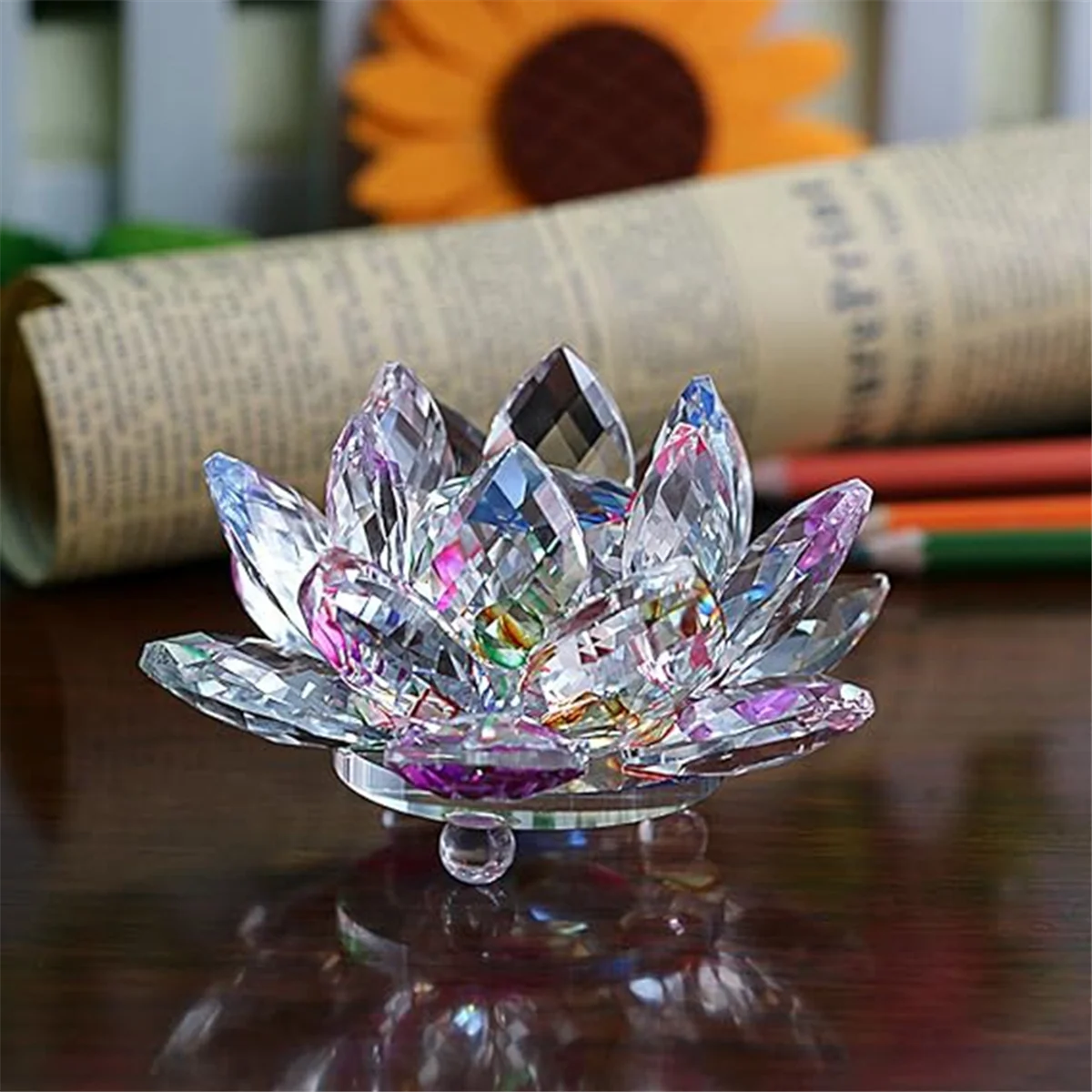 

AD30-B Crystal Lotus Flower Figurine Valentine Wedding Decor Glass Craft Collection Paperweight Table Ornaments Souvenir Gift