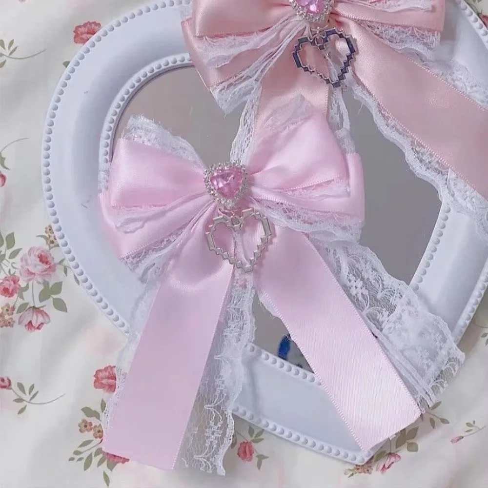 

1/2 шт. Набор для изготовления бантов из ленты: кружевной бантик, бантик-зажим в форме сердца с бриллиантами, двухслойный бантик-подвеска, шарм для рюкзака в стиле Лолита, блестящее сердце