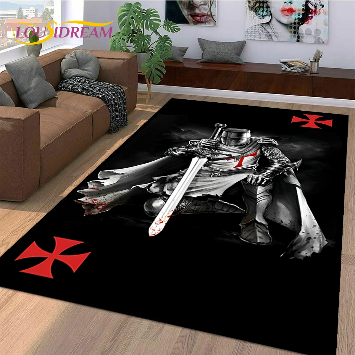 Knight Templar Cavalier Crusaders Cartoon Rug Carpet for Living Room Bedroom Decor,Non-slip Decoration for Sofa Doormat Gift Kid