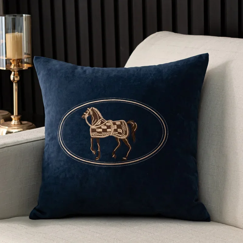 Eleganter amerikanischer handbestickter Kissenbezug mit Pferdedign, perfekt für Sofa, Zuhause, Büro, Wohnzimmer oder Auto, Größe 45 x 45 cm