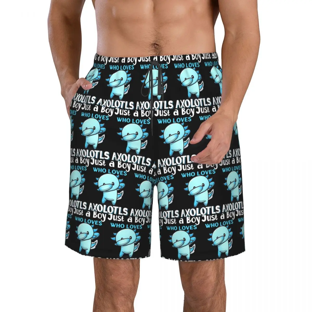 Just A Boy Who Loves Axolotls Trunks Beach Board Shorts Casual Quick Dry Swim Summer Men Pants