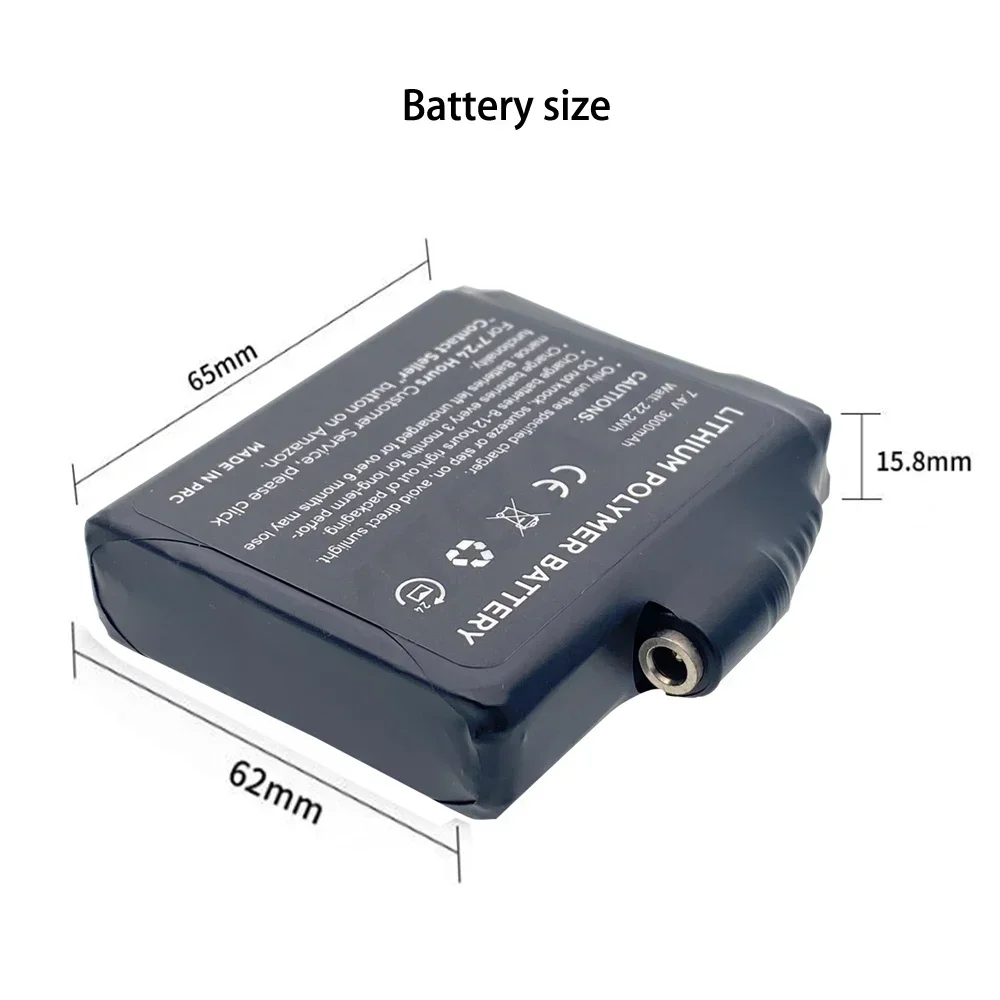 Heated Gloves Battery 7.4V 3000mah Polymer Lithium Battery for Heating Vest, Socks, Winter Antifreeze Heating Battery 755060-2S
