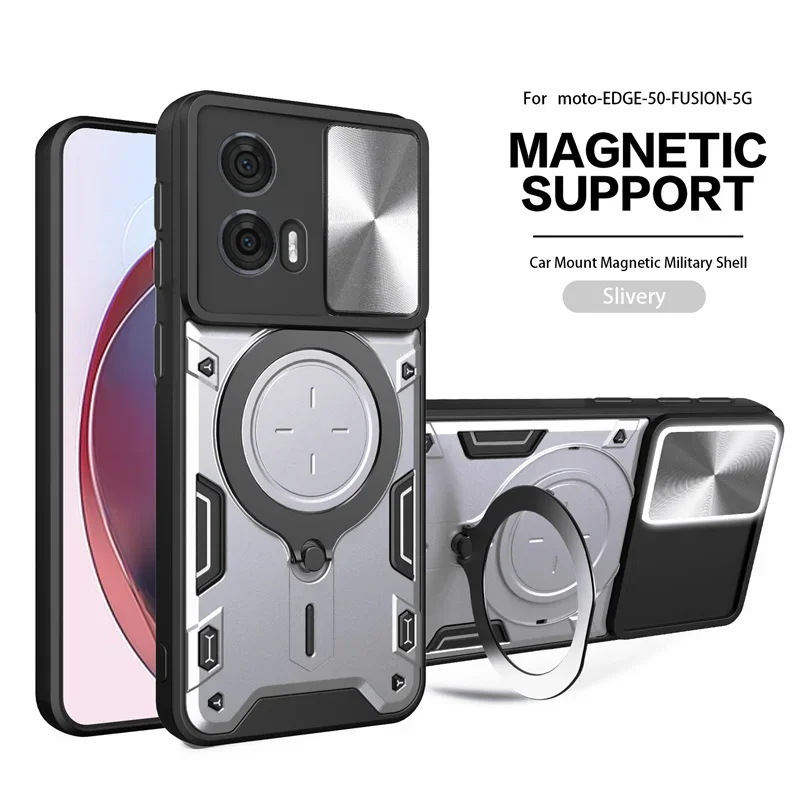 For Motorola Moto Edge 50 Fusion Case Slide Camera Protect Phone Case For Edge50 Fusion Armor Funda Magnet Ring Stand Back Cover