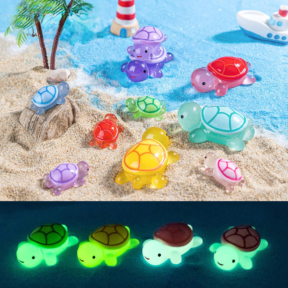 10Pcs Mini Resin Turtles Luminous Turtle Figurines Multi-Function Glow in The Dark Turtle Miniatures for Micro Landscaping