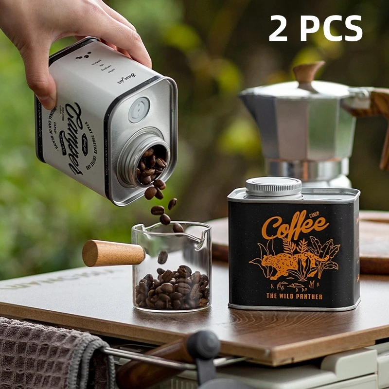 

2Pcs Coffee Bean Airtight Cans Outdoor Camping Tin Box Food-grade Packaging Storage Fresh Breathing Iron Cans