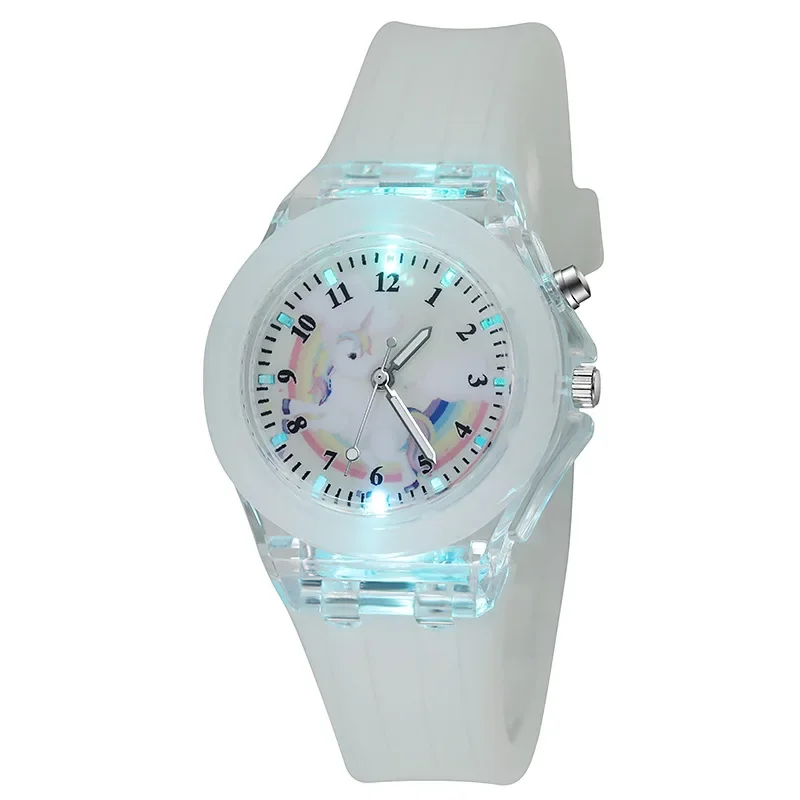 Cartoon Unicorn Kids Watch Luminous Silicone Quartz Watches Cute Multicolor Children Female Clock Relogio Mujer montre enfant