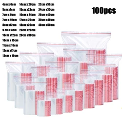 100 Pcs Resealable 지퍼 잠금 가방 셀프 인감 명확한 플라스틱 폴리 지 플락 가방 식품 저장 패키지 Reclosable 진공 신선한 가방