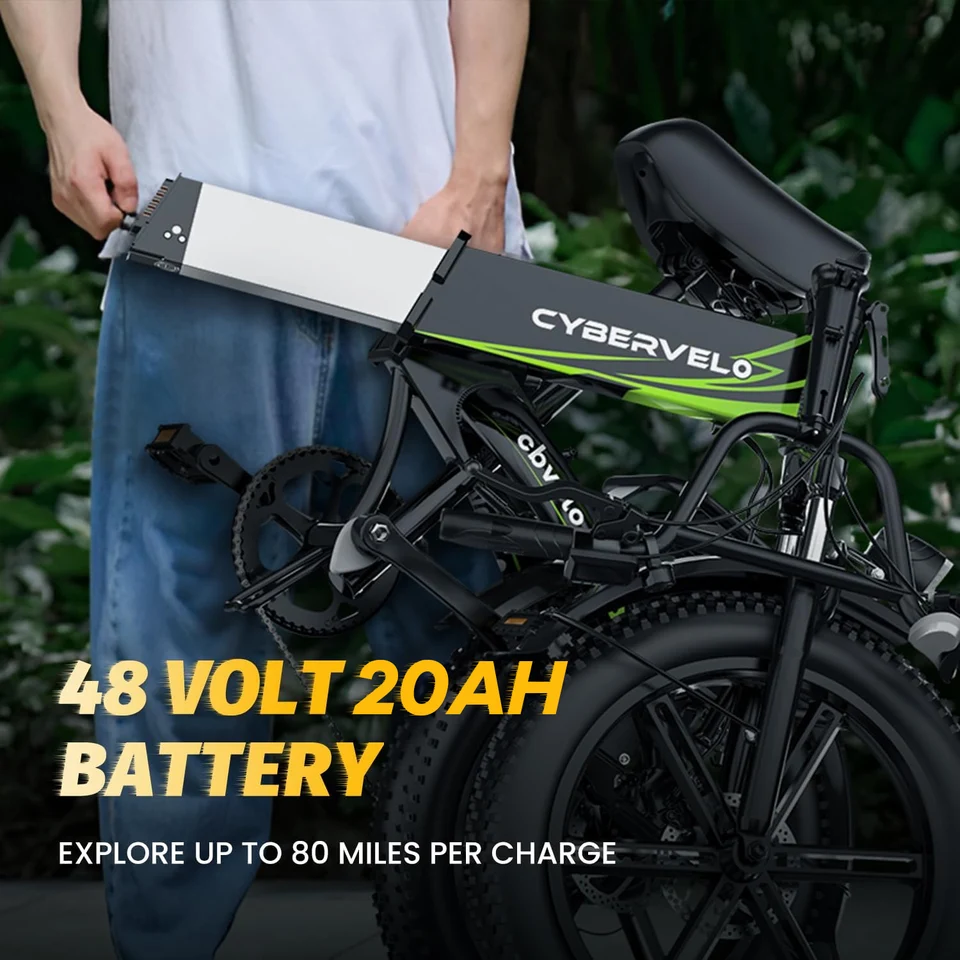 Cybervelo 20' 1000W Foldable Mountain Sand Off Road E-Bike 48V 20AH Built-in Battery 80 Miles+ Long Range Electric-Bike for Adult EK5 image 10