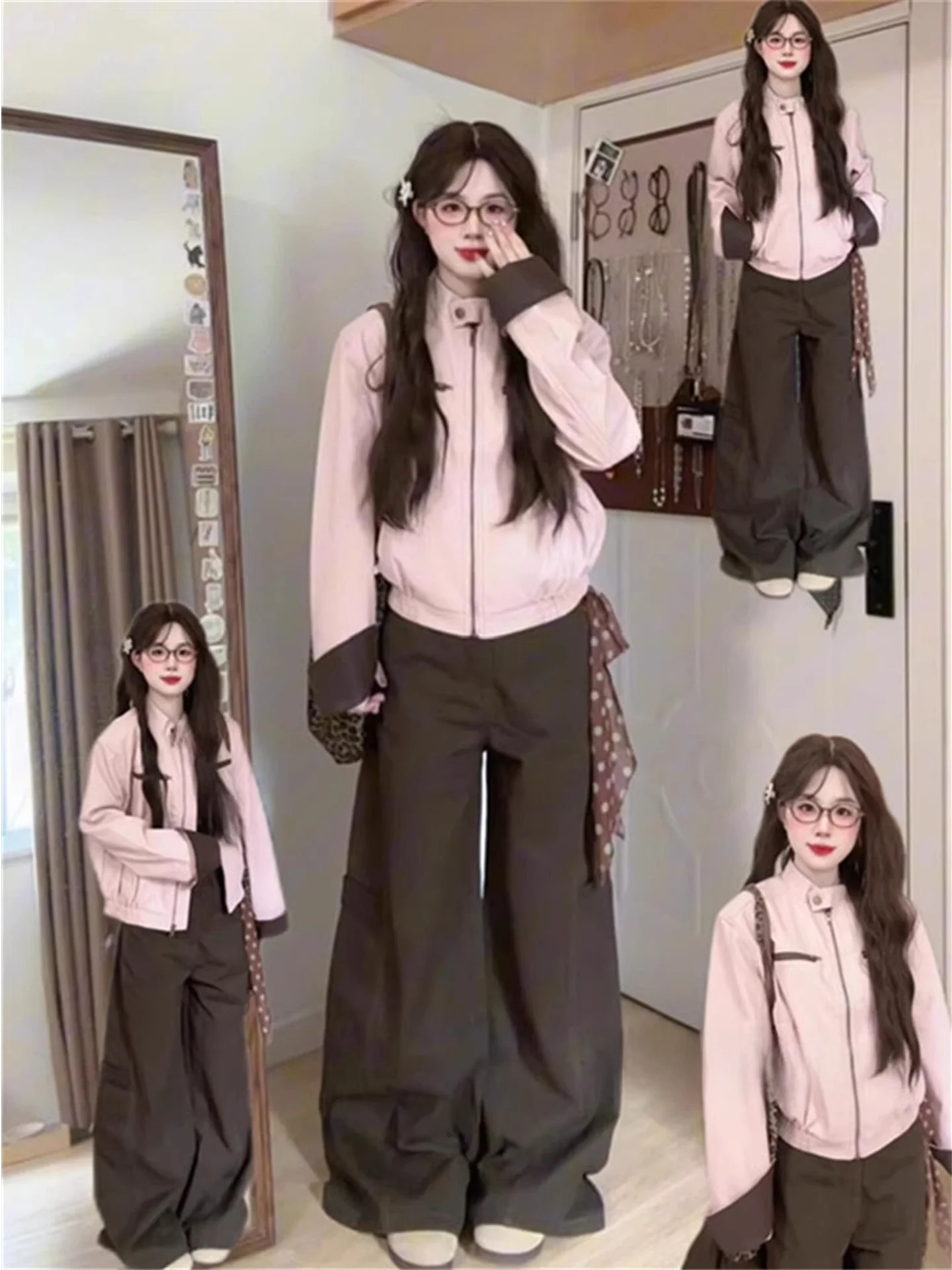 

Американская кожаная куртка-кардиган Sweet Cool Sle Color Colion Pink Shoulder для женщин, весна 2026, дизайнерская новинка