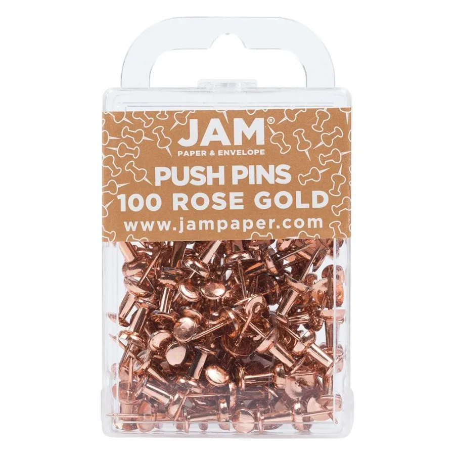 Rose Gold Push Pins for Office and Home Use 1 Inch Length 100 Pieces per Pack Stylish and Durable Metal Push Pins for Bulletin