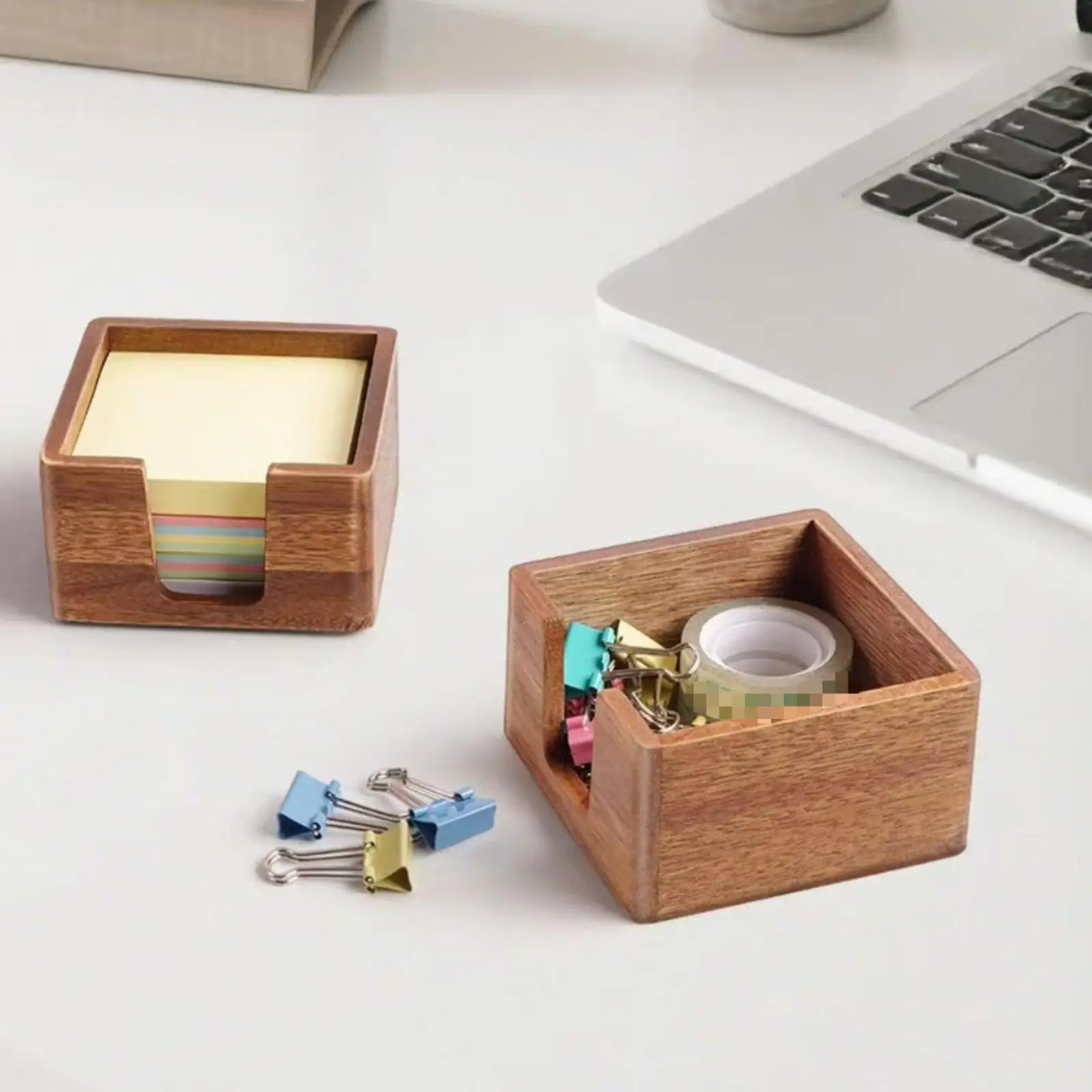 Wooden Office Note Holder Multi Functional Desk Organizer with Non Slip Base for Stick Notes and Stationery Storage