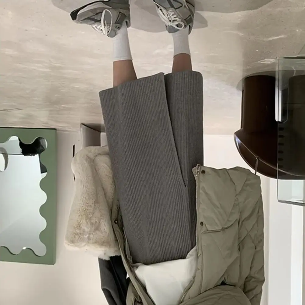 

2025 Autumn New Women Midi Skirt High-Waisted Casual Style Knitting Skirt Autumn Winter Side Split Hem Winter Midi Skirts