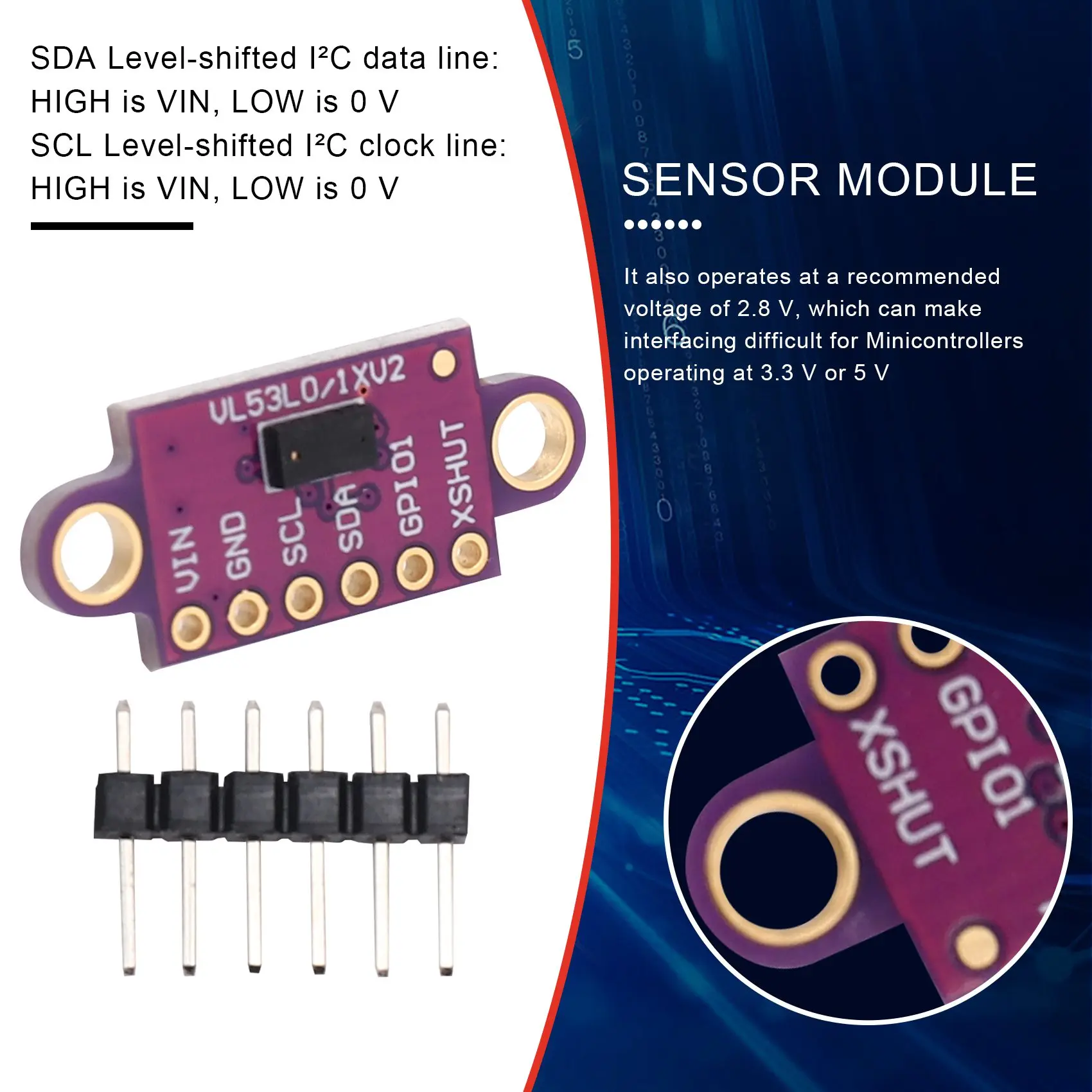 VL53L0X Time-of-Flight Distance Sensor -VL53L0XV2 Module for