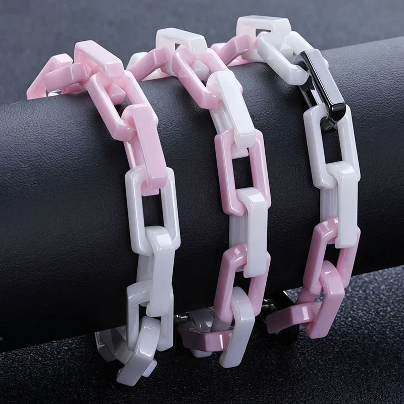 

2024 Fashion High-end Color Matching Cuban Bracelet for Men and Women, Non-fading Ceramic Material Hip-hop Jewelry Accessories