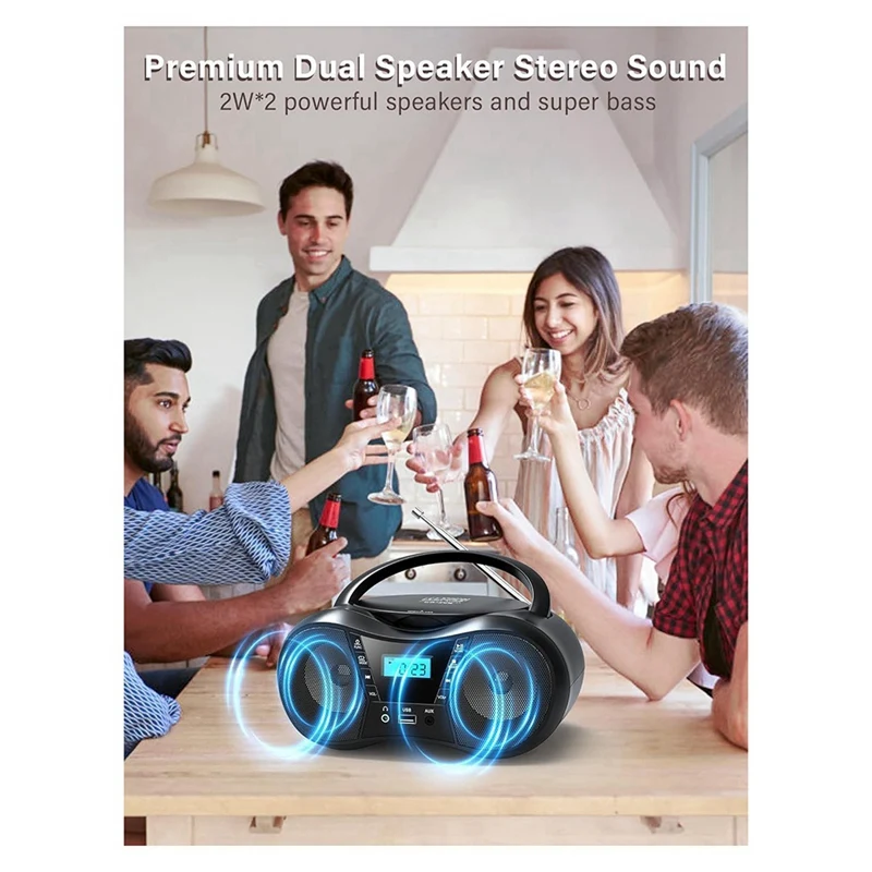 أفضل مشغل أقراص مضغوطة محمول بلوتوث Boombox مشغل أقراص مضغوطة AM/FM راديو ستيريو، متوافق مع راديو CD/CD-R/RW للمنزل