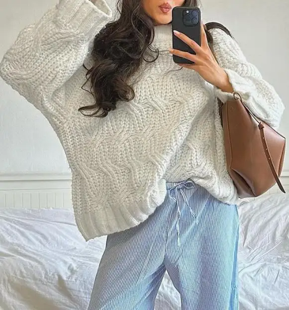 

Women's Sweater 2025 Spring Autumn New Solid Color Loose Fit Casual Round Neck Long Sleeved Versatile Daily Pullover Sweater