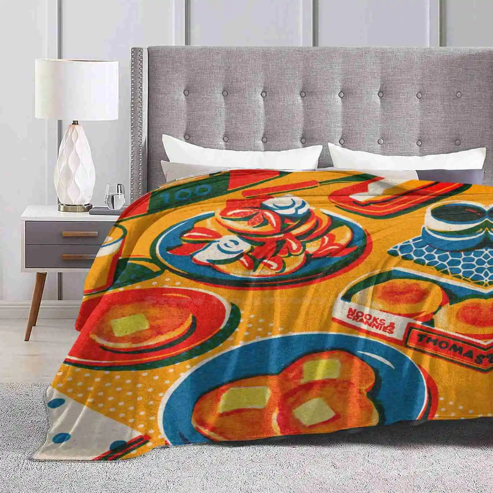 Breakfast O Top Quality Comfortable Bed Sofa Soft Blanket Breakfast Orange Colorful Abstract Pancake Strawberry Butter Cheese