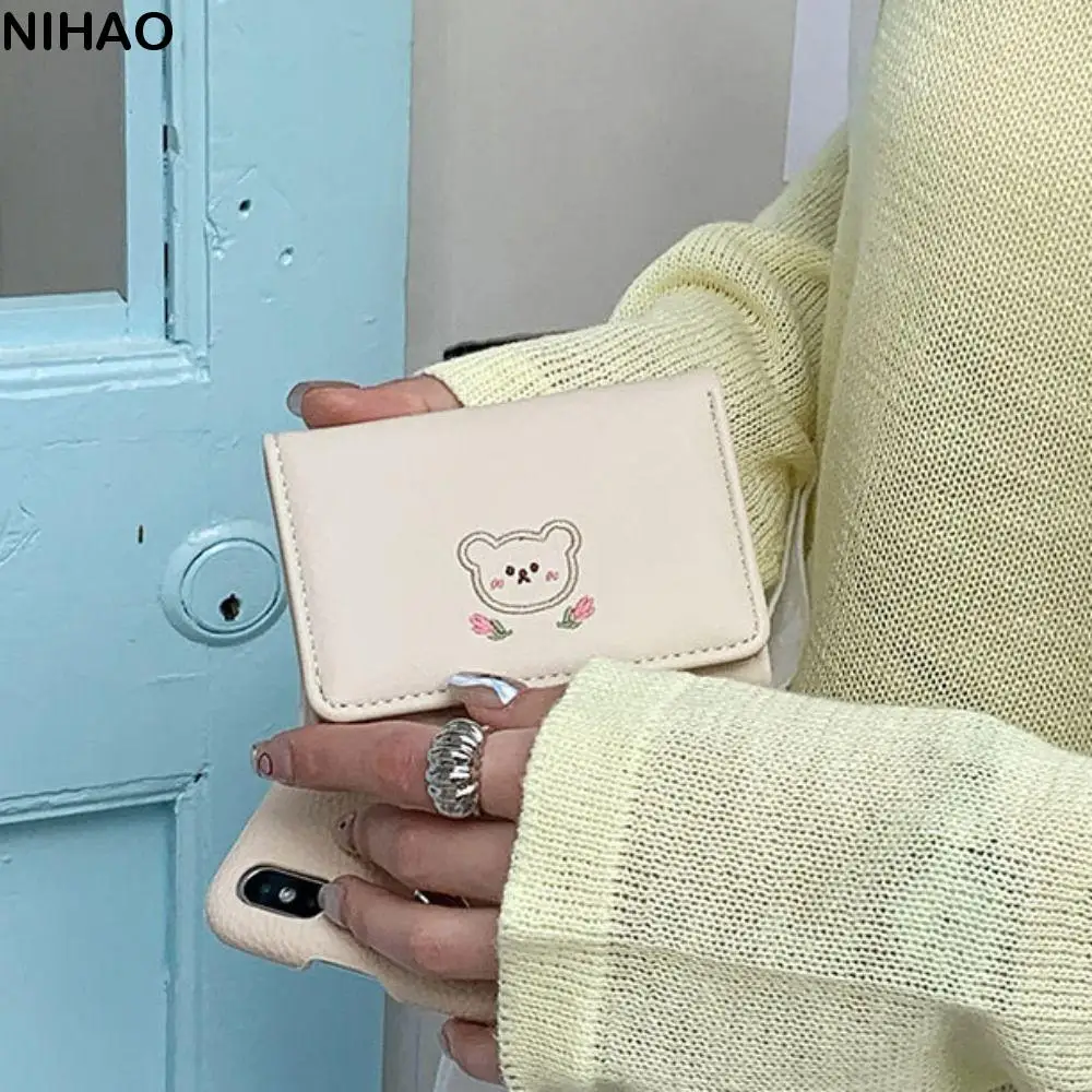 

Сумка для хранения Kawaii, милые тройные кошельки, портативный женский держатель для карт из искусственной кожи, несколько слотов для карт, кошелек ярких цветов для девочек
