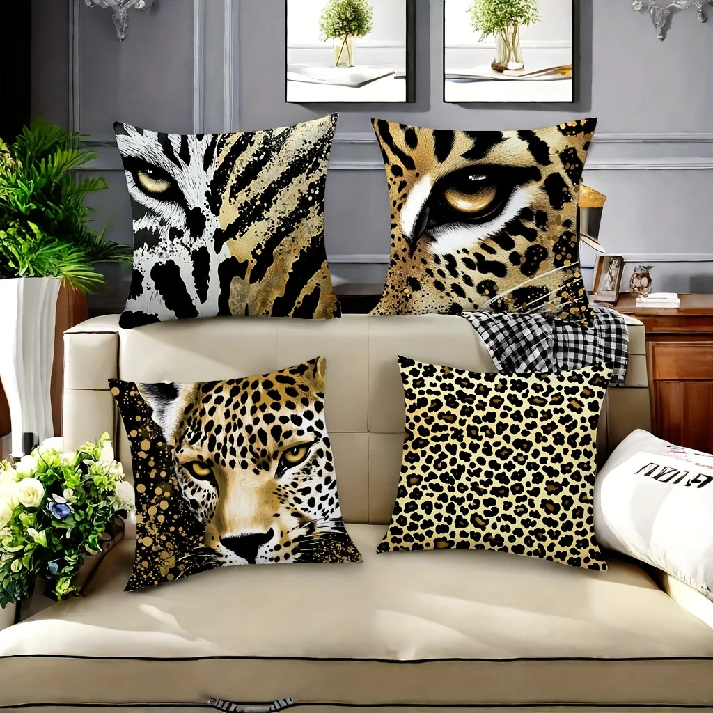 Leopard print close-up design digital printing pillow cover Short plush Suitable living rooms bedrooms sofas throw cushion cover