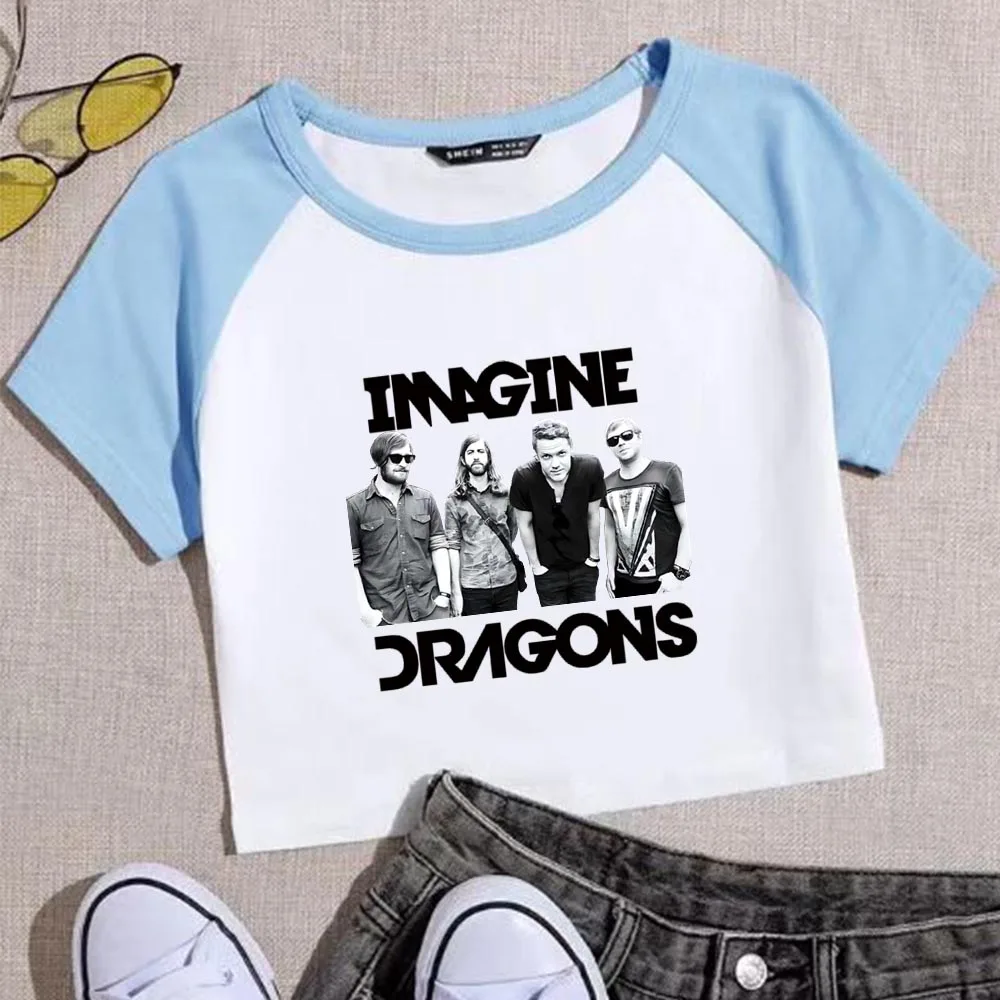 Imagine Dragons Loom World Tour 2024 Super-short O-Neck T-Shirt Girls Music Fans Gift Crop Tops Casual Short Sleeves Fashion