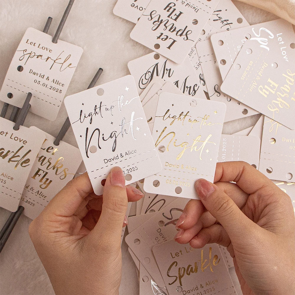 Spersonalizowane 50 sztuk Ślubne znaczniki Sparkler Let Love Sparkle Niestandardowa etykieta DIY Urodziny Rocznice Nowy Rok Fajerwerki Tagi — zdjęcie 5
