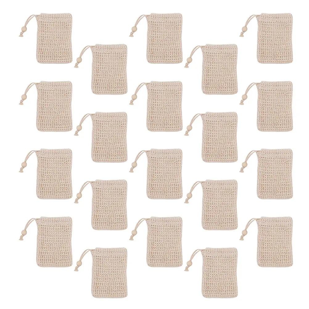 20 Pcs Soap Pouch for Shower Net Bag Bags Pocket Drawstring Sisal Fiber Exfoliating Mesh
