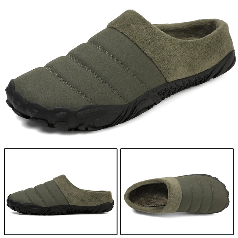 Nowe męskie ciepłe bawełniane kapcie Zimowe pluszowe buty domowe Wodoodporna para Gruba podeszwa Ciepłe futrzane kapcie Outdoor Barefoot Casual Shoes