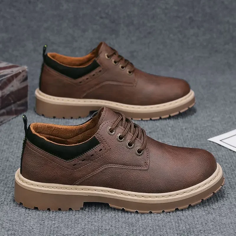 Leather Shoes for Men Flat Non Slip and Waterproof Round Toe Man Casual Shoe Adults In Promotion Low Price Fashion 2024 Designer