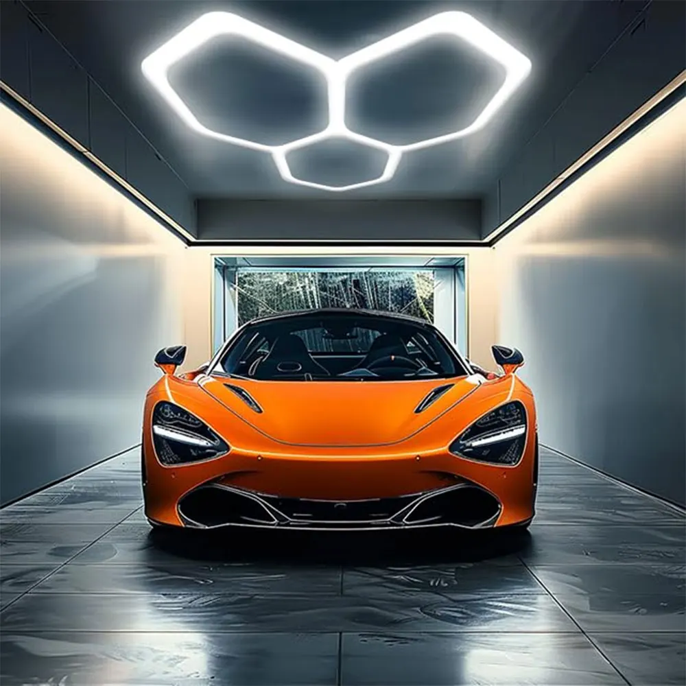 أضواء LED لمرآب السقف السداسي على شكل قرص العسل مع فتحة واحدة/ثلاثة/خمسة مناسبة لورش العمل وصالونات الشعر وصالات الألعاب الرياضية