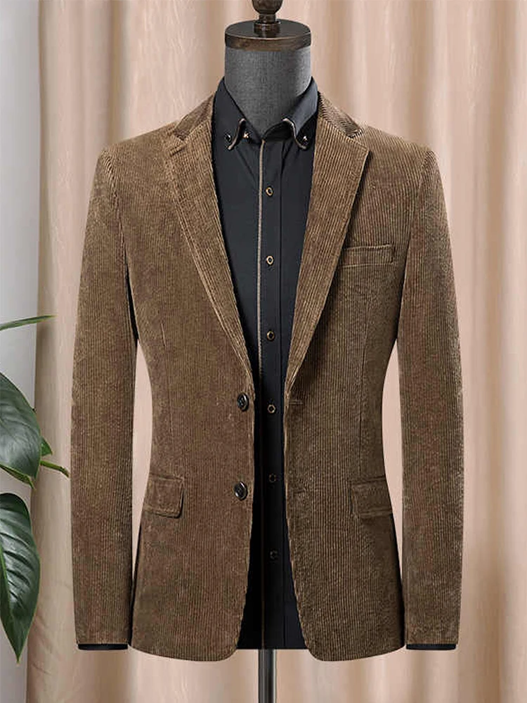 

Autumn winter New Corduroy Jacket slim fit versatile jacket Brown Black Double breasted jacket Leisure office outdoors jacket