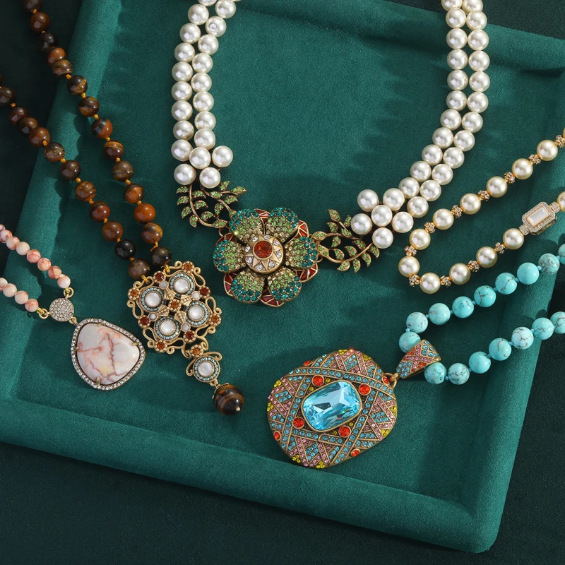 Tiger'S Eye Beads Necklace Woman African Weddings Square Pendant Charms Luxury For Jewelry On The Neck Chain Vintage Jewellery