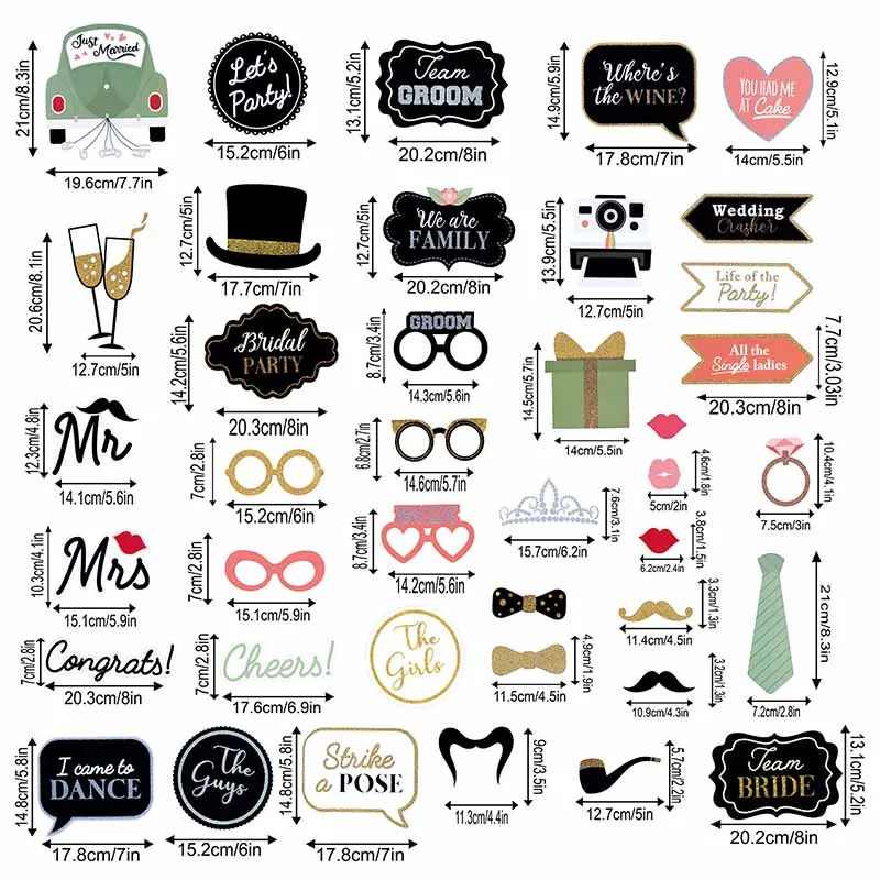 40Pcs Wedding DIY Photo Booth Props Funny Mask Glasses Mustache Lip On A Stick Photography Props Bride Shower Party Decoration